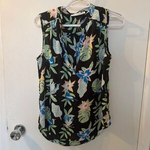 Floral Sleeveless Top - Black and Blue